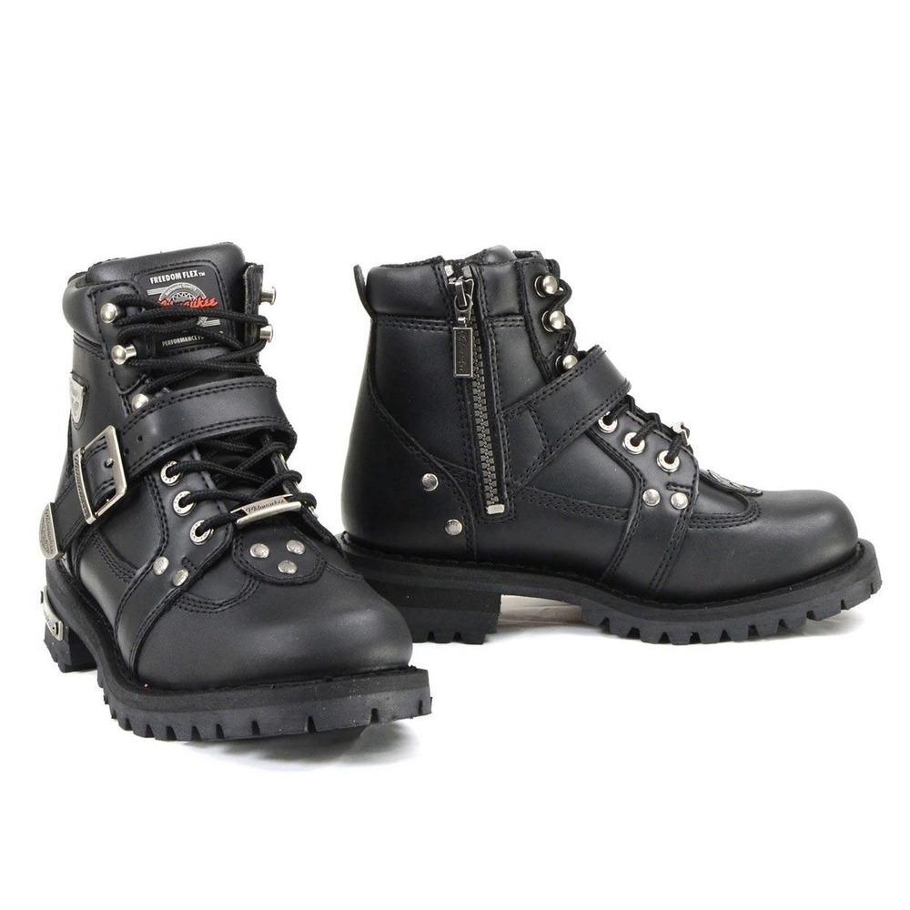 Milwaukee Women's Road Captain Black Leather Motorcycle Biker Boots MB233 US 9